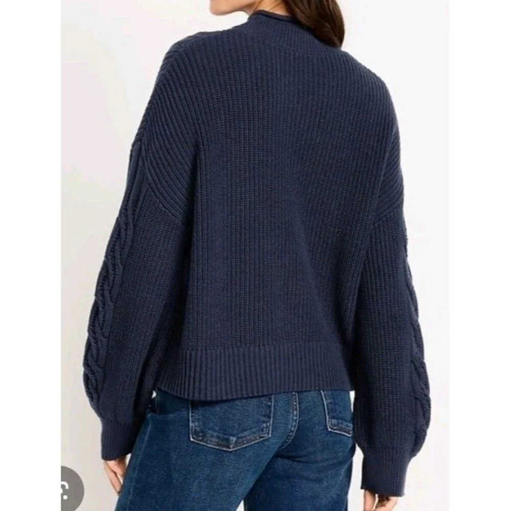 NWT Women's Old Navy Seaside Cotton Roll Neck Cable Knit Sweater Size L N7 Navy